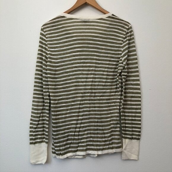 LAFAYETTE 148 NEW YORK Green Cream Ivory Striped LINEN Blend Lightweight Sweater - Picture 5 of 5